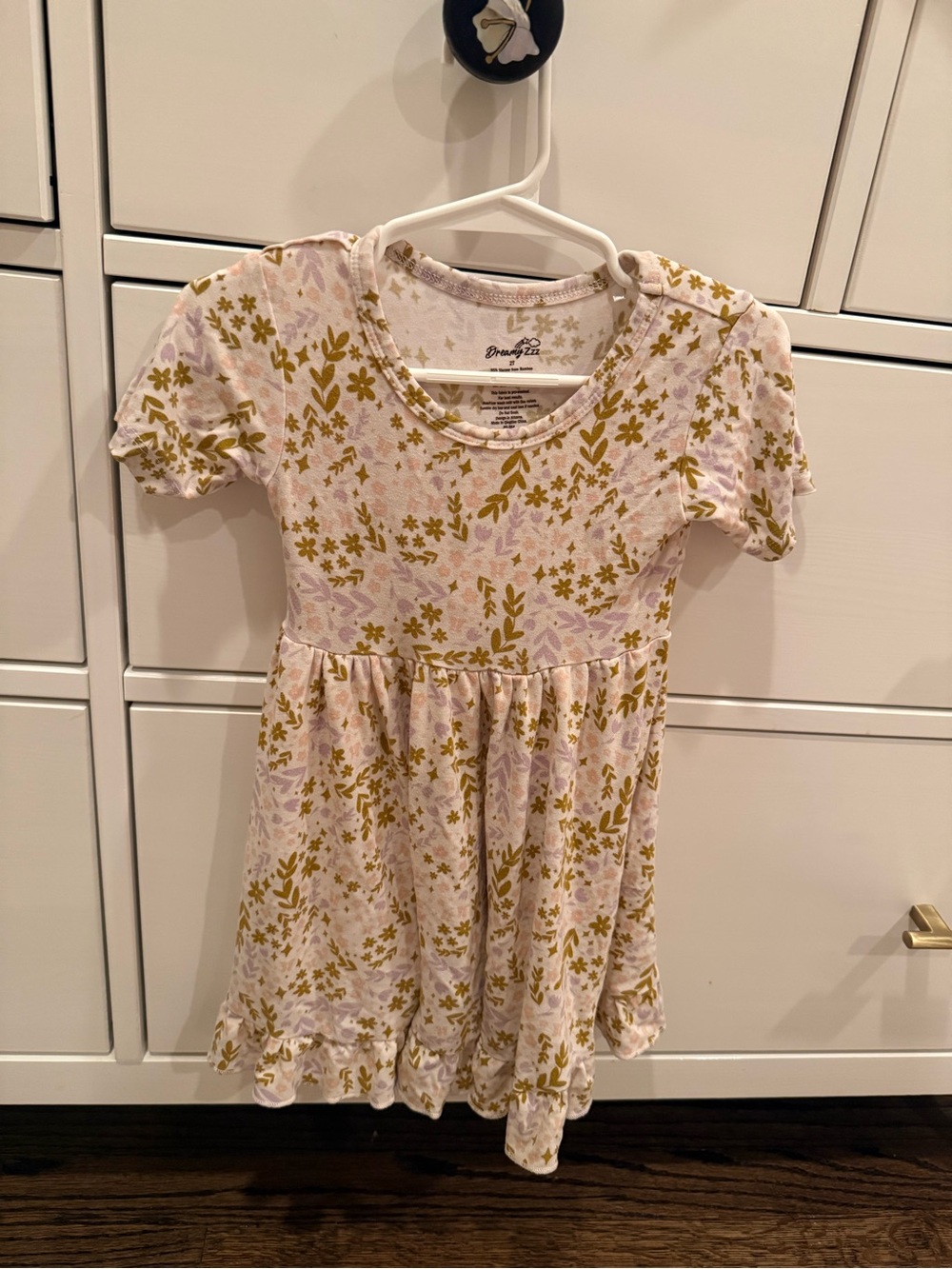 Girls' Floral Short-Sleeve Pink Dress with Gold Accents